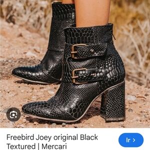freebird Black Croc-Embossed Double-Buckle Ankle Boots